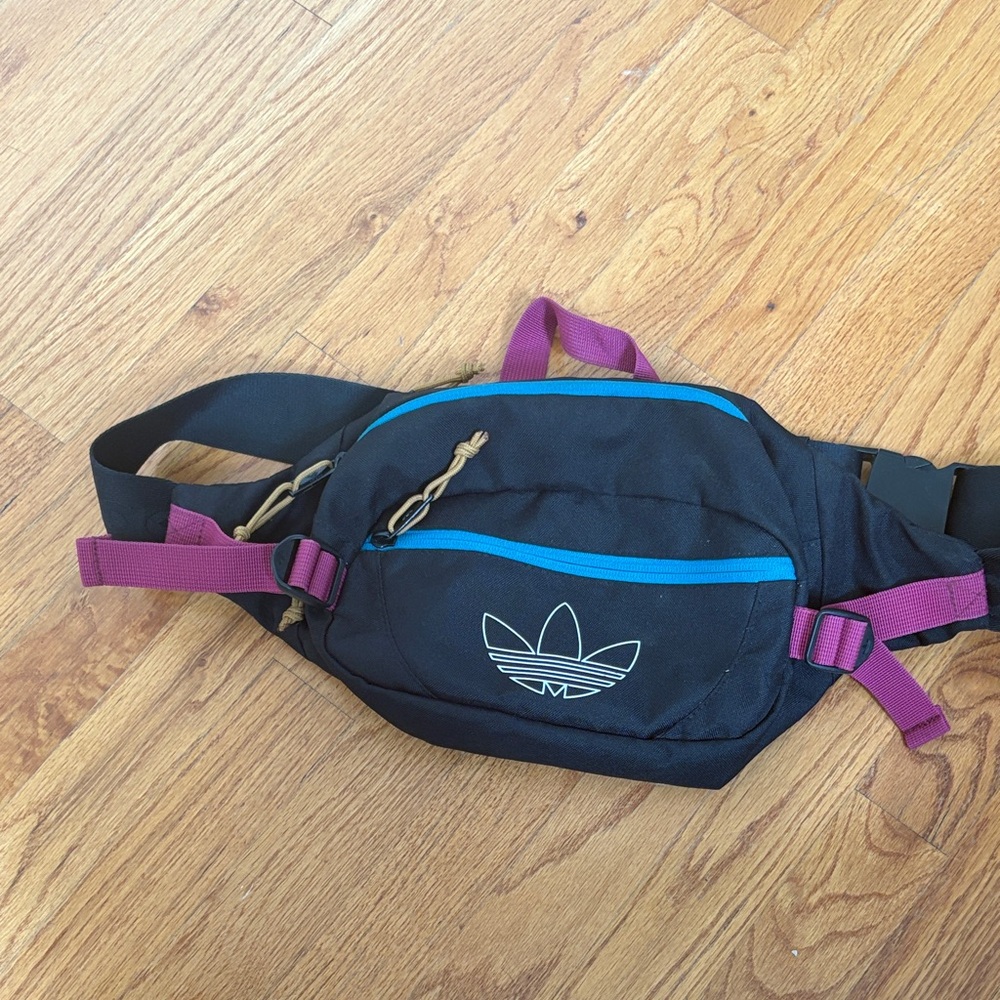 Adidas Black Belt Bag with Blue and Purple Accents